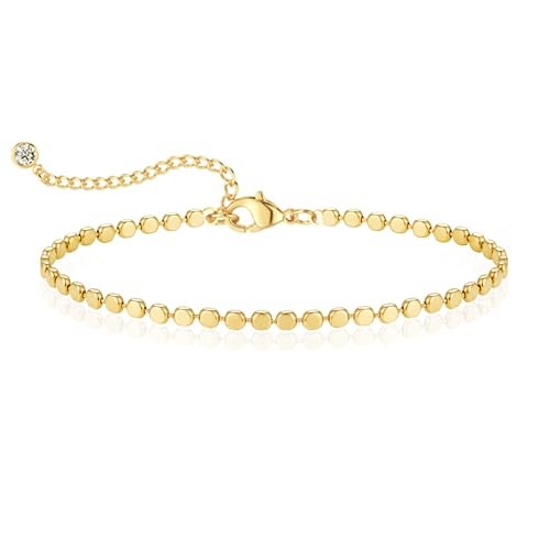 Kyerlyn 14K Gold Plated Handmade Dainty Dot Bracelet Cute Thin Everyday Bracelets for Women Men Size 6.5-8.5 Inch - Image 1