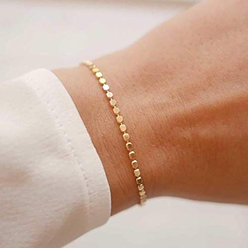 Kyerlyn 14K Gold Plated Handmade Dainty Dot Bracelet Cute Thin Everyday Bracelets for Women Men Size 6.5-8.5 Inch - Image 2