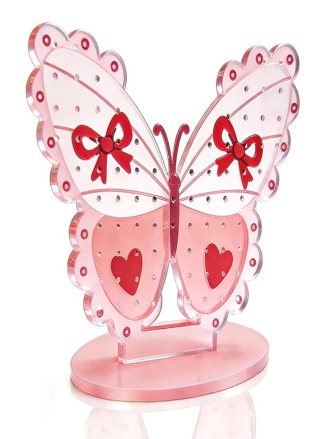 AOCEAN Pink Butterfly Acrylic Earring Holder Organizer for Women Earring Display Stand with 80 Holes & Storage Rack with Solid Base Cute Jewelry Holder Stand with Bow Heart Decoration (Pink) - Image 1