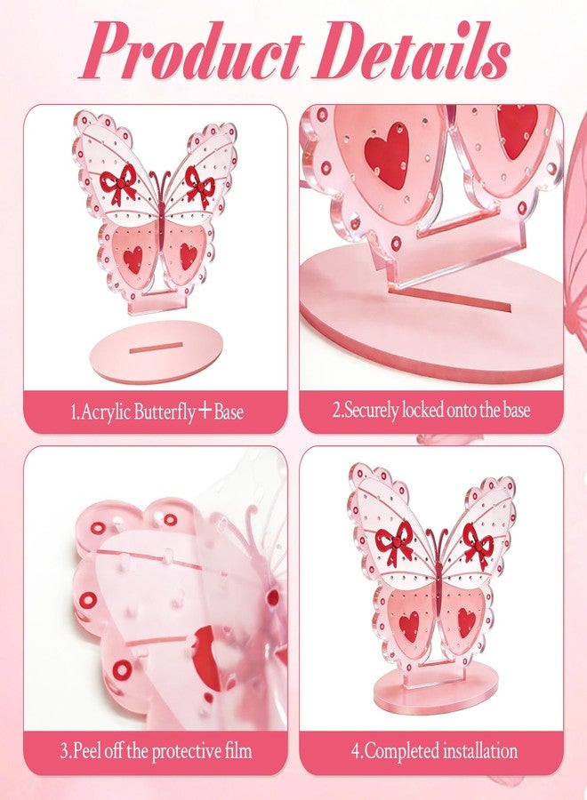 AOCEAN Pink Butterfly Acrylic Earring Holder Organizer for Women Earring Display Stand with 80 Holes & Storage Rack with Solid Base Cute Jewelry Holder Stand with Bow Heart Decoration (Pink) - Image 3