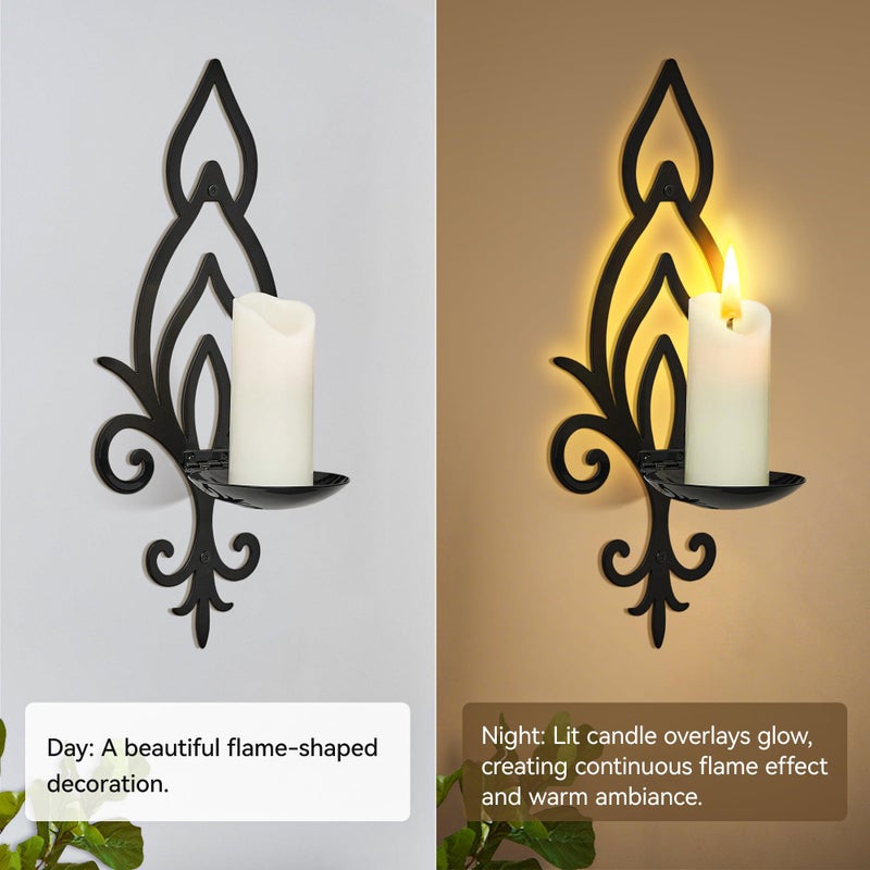 ZYIDBNG Wall Candle Sconces Set of 2, Vintage Flower-Shaped Metal Candle Holders for Pillar, Tealight, and LED Candles, Rustic Decorative Wall Decor for Living Room Dining Room (Black) - Image 4