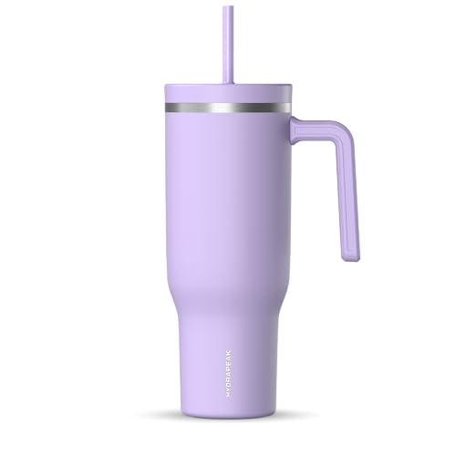 Hydrapeak Voyager 40 Oz Stainless Steel Tumbler with Handle Insulated Water Bottle With Straw  Lid Cupholder Friendly Reusable Travel Mug Lavender