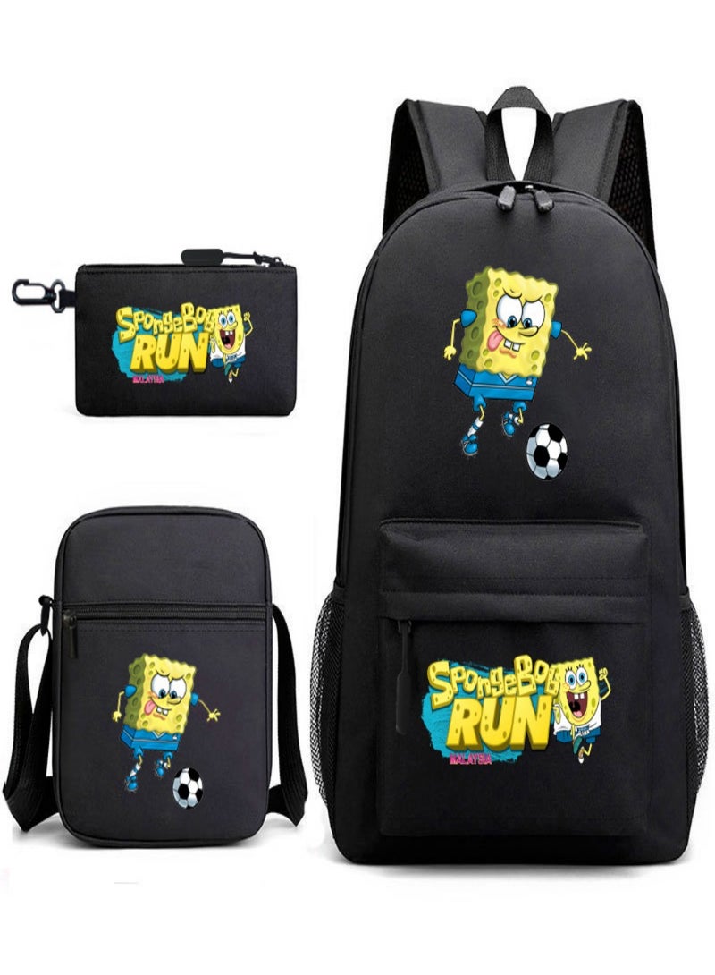 SpongeBob SquarePants Children Backpack Schoolbag Teen Student School Book bag with Lunch Box Pen Case 3 in 1 for Kids