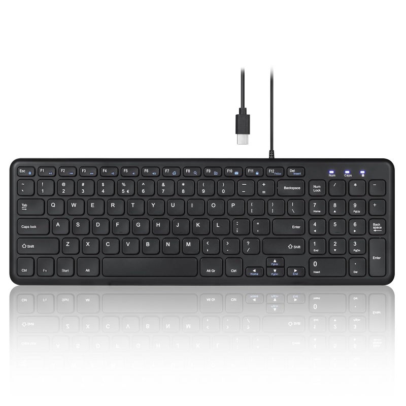 Perixx PERIBOARD213C Wired Silent USBC Scissor Keyboard 1445x476x071 Inches Compact Design with Number Pad Black US English - Image 2