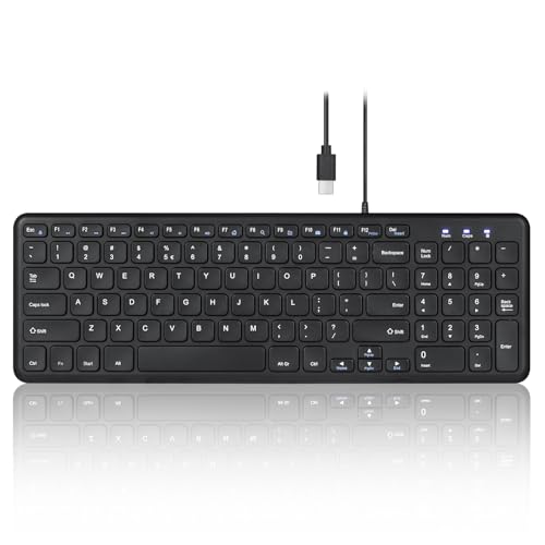 Perixx PERIBOARD213C Wired Silent USBC Scissor Keyboard 1445x476x071 Inches Compact Design with Number Pad Black US English - Image 1