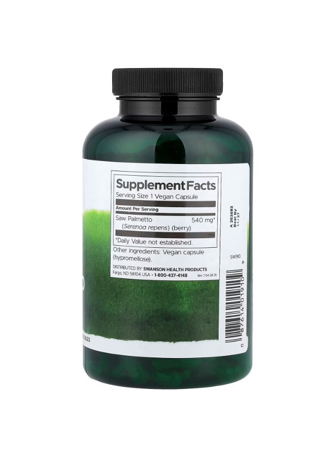 SWANSON Full Spectrum Saw Palmetto 540 mg 250 Vegan Capsules - Image 2