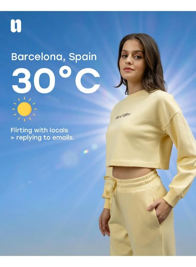 نسيسيرا Out Of Office' Yellow Terry Cropped Sweatshirt
