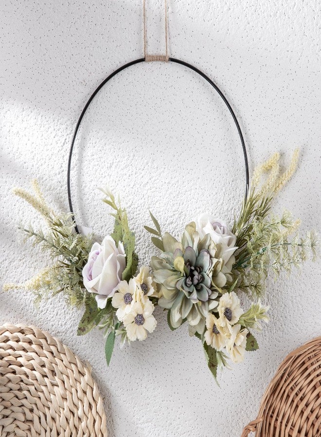 KHOYIME Flower Wreath for Front Door Artificial Rose Dahlia Floral Hoop Wreaths Outside All Season Greenery Hanging Decor, Spring Summer Indoor Outdoor Home Porch Wall Window Wedding Party Decorations - Image 1
