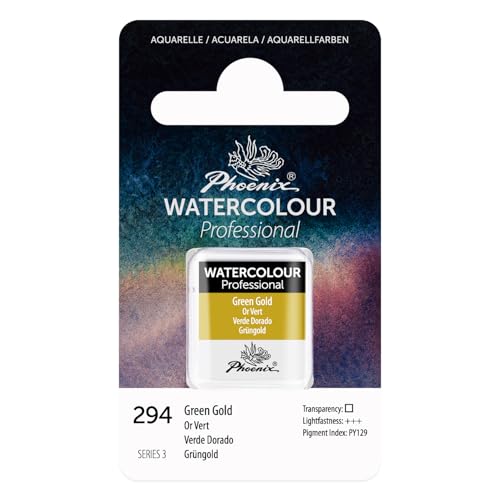 PHOENIX Professional Watercolor Paint Single Watercolor Half Pan Green Gold 294 - Image 1