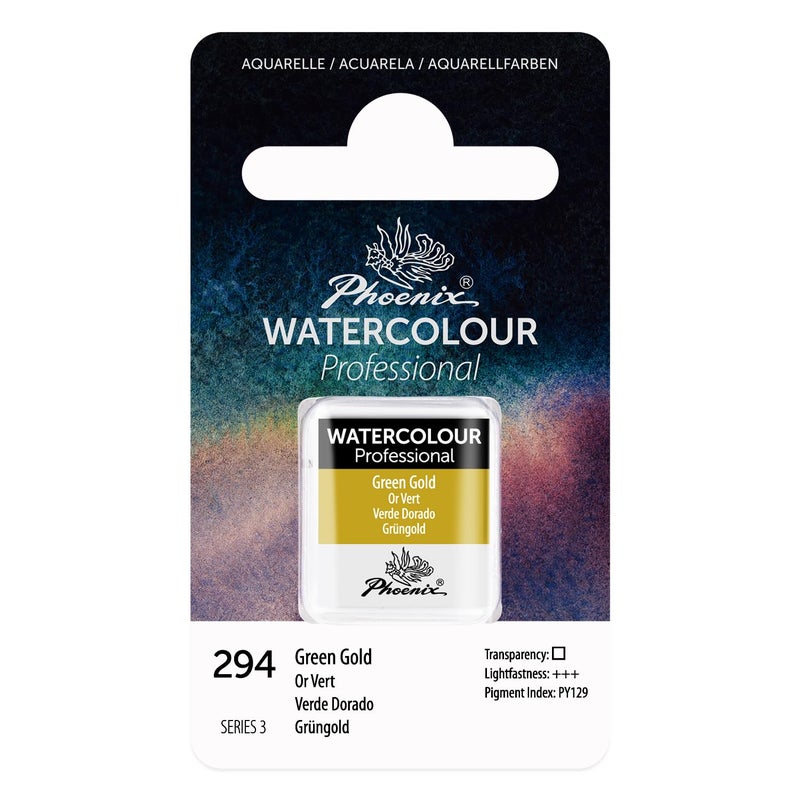 PHOENIX Professional Watercolor Paint Single Watercolor Half Pan Green Gold 294 - Image 3