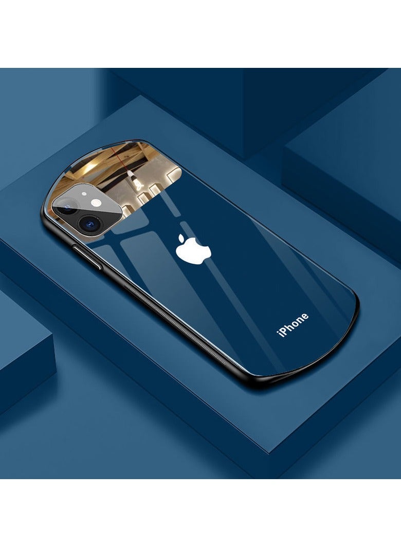 Kannzz Glass Phone Case for iPhone, Makeup Mirror Back Cover with Screen Guard - Blue - Image 2