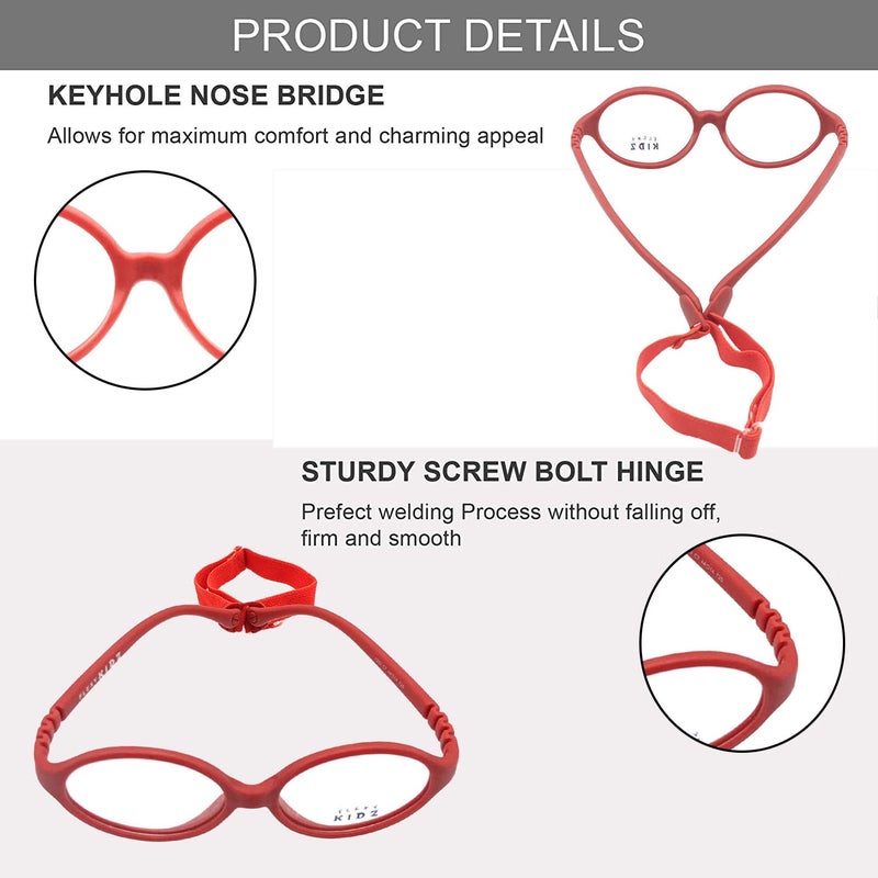 Flexi Kidz Blue Light Blocking Anti Glare Zero Power Unbreakable Eyeglasses Spectacle Frame Protection From TV Mobile Laptop Computer for Kids Girls Boys Unisex With Antislip Silicone Band - Image 4