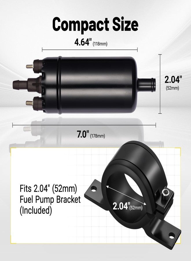 SPBREW External Inline Fuel Pump 12V-13.5V with 255 LPH Max High Flow, 115 PSI High Pressure Fuel Pump, Replacement for 0580464070 with 50mm Bracket Clamp(Black) - Image 3