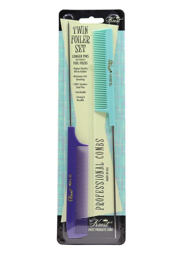 Krest Pintail Combs Weaving Foiling Fine Tooth Rattail Hair Cutting Comb Colors 2 Pc. (Vintage Purple & Green)