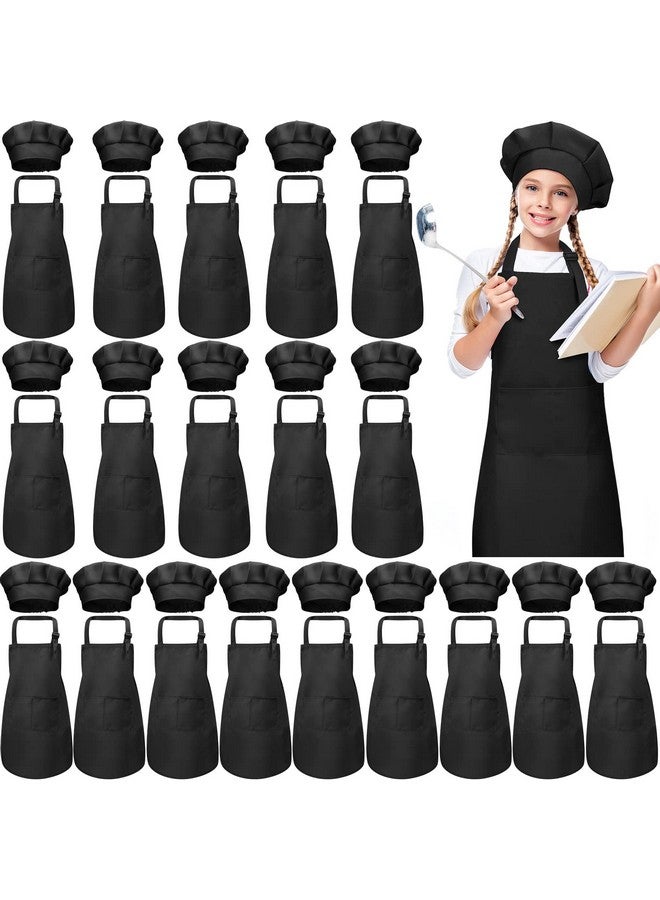 Handepo 40 Pcs Kids Apron Chef Hat Set Boys Girls Aprons Chef Apron Hats Bulk For Cooking Painting Children'S Bib Apron 713 Years (Black) - Image 1