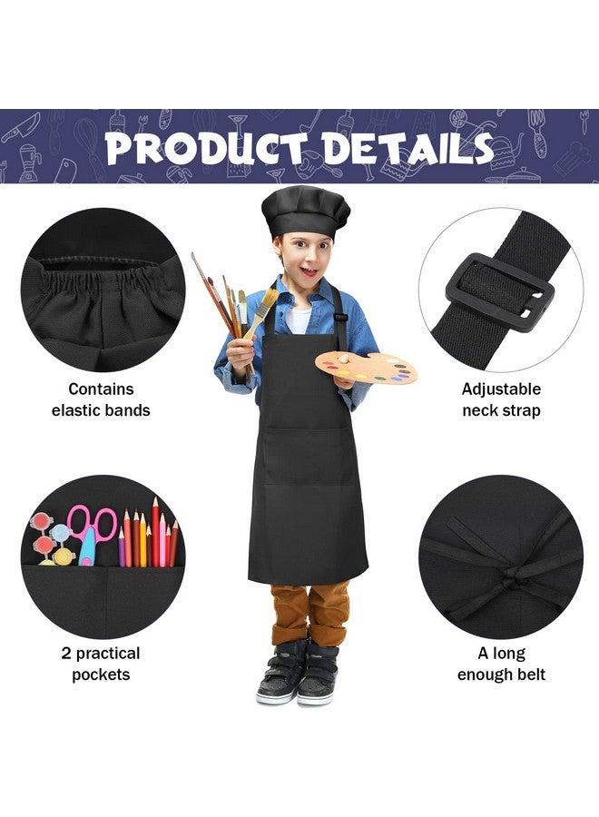 Handepo 40 Pcs Kids Apron Chef Hat Set Boys Girls Aprons Chef Apron Hats Bulk For Cooking Painting Children'S Bib Apron 713 Years (Black) - Image 4