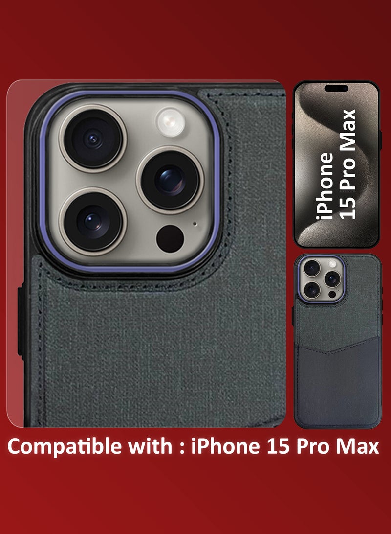 CATANES 2Packs iPhone 15 Pro Max Card Case Leather Back Cover with Card Holder, Slim and Lightweight, 1-2 Cards with 3D Screen Protector - Dark Blue  - Image 5