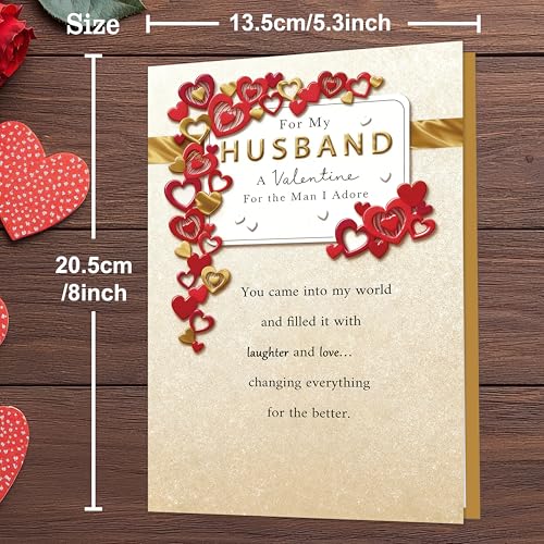 Smithtuy Valentines Day Card for Husband,Valentines Day Cards Gifts for Him,Valentines Card for Husband Men with Luxury Gold Red Heart Design - Image 3