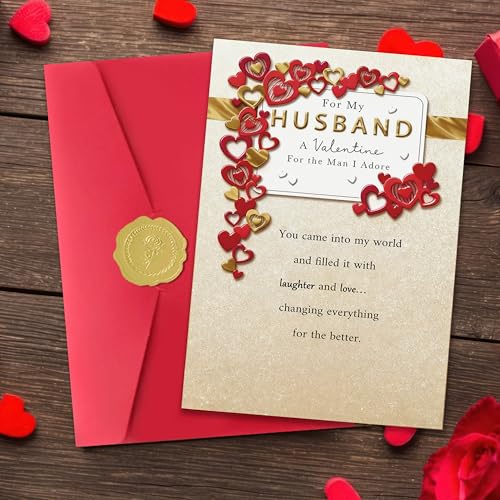 Smithtuy Valentines Day Card for Husband,Valentines Day Cards Gifts for Him,Valentines Card for Husband Men with Luxury Gold Red Heart Design - Image 4