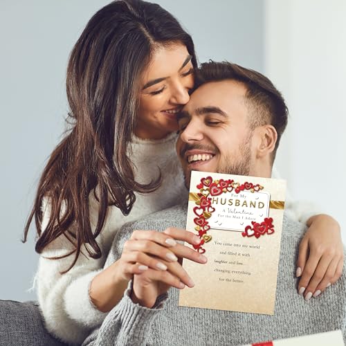 Smithtuy Valentines Day Card for Husband,Valentines Day Cards Gifts for Him,Valentines Card for Husband Men with Luxury Gold Red Heart Design - Image 5