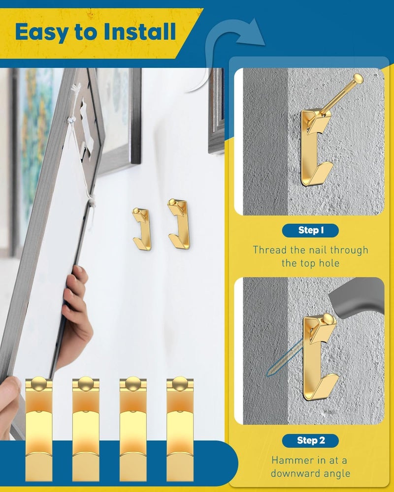 Uniclife 20 Pcs 100 lb Heavy Duty Picture Hangers for Drywall & Wood, Picture Hanging Hooks with Nails, Picture Hanging Hardware, Frame Hooks Picture Hooks for Hanging Photos Mirrors Paintings - Image 4