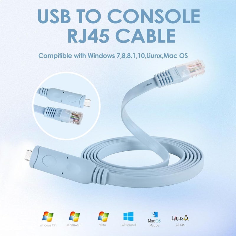 كاست ويف كابل وحدة تحكم USB-C إلى RJ45 لمفاتيح وأجهزة توجيه Cisco، محول USB Type C إلى RS232 التسلسلي مع شريحة FTDI، كابل وحدة تحكم إيثرنت بطول 6 أقدام/1.8 متر متوافق مع Windows وMacBook وLinux - Image 3