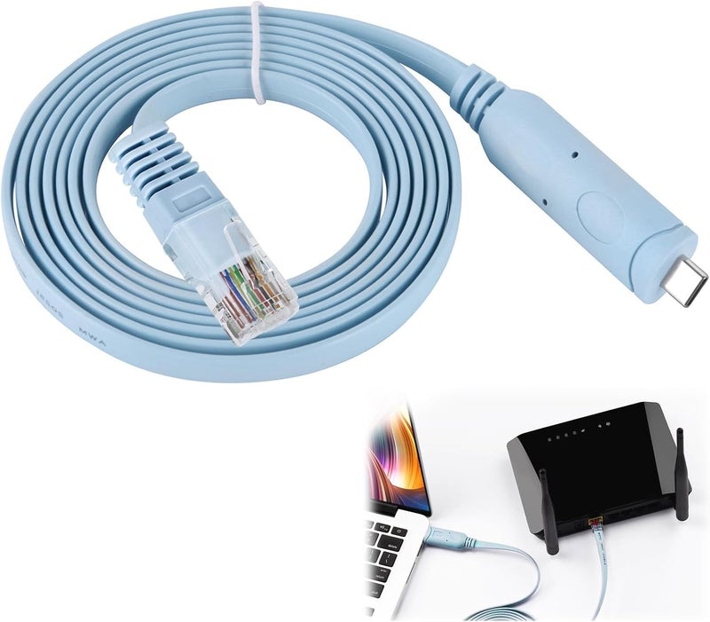 كاست ويف كابل وحدة تحكم USB-C إلى RJ45 لمفاتيح وأجهزة توجيه Cisco، محول USB Type C إلى RS232 التسلسلي مع شريحة FTDI، كابل وحدة تحكم إيثرنت بطول 6 أقدام/1.8 متر متوافق مع Windows وMacBook وLinux - Image 1