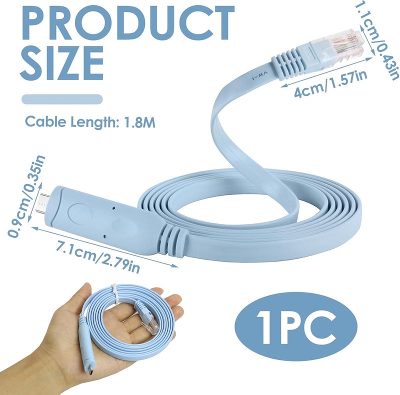 كاست ويف كابل وحدة تحكم USB-C إلى RJ45 لمفاتيح وأجهزة توجيه Cisco، محول USB Type C إلى RS232 التسلسلي مع شريحة FTDI، كابل وحدة تحكم إيثرنت بطول 6 أقدام/1.8 متر متوافق مع Windows وMacBook وLinux - Image 2