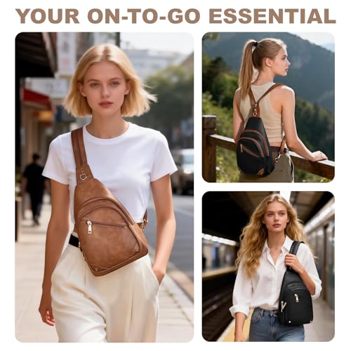 SYTRAH Anti Theft Sling Bag for Women, RFID Crossbody Purses Convertible Sling Backpack, Cross Body Purse Chest Bag for Travel Daily Use Black Brwon - Image 3
