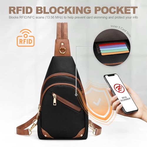 SYTRAH Anti Theft Sling Bag for Women, RFID Crossbody Purses Convertible Sling Backpack, Cross Body Purse Chest Bag for Travel Daily Use Black Brwon - Image 5