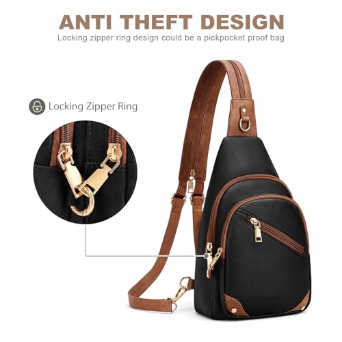 SYTRAH Anti Theft Sling Bag for Women, RFID Crossbody Purses Convertible Sling Backpack, Cross Body Purse Chest Bag for Travel Daily Use Black Brwon - Image 4