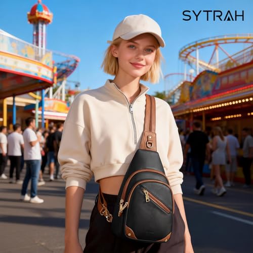 SYTRAH Anti Theft Sling Bag for Women, RFID Crossbody Purses Convertible Sling Backpack, Cross Body Purse Chest Bag for Travel Daily Use Black Brwon - Image 2