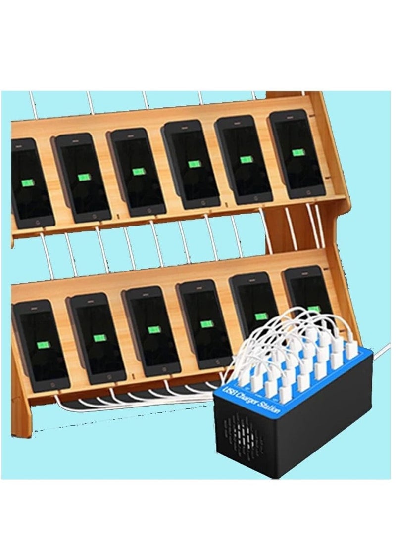 شاحن USB متعدد المنافذ 20 منفذ، محطة شحن متعددة USB بقوة 80 واط، شاحن USB متعدد المنافذ مع اكتشاف ذكي لشحن الهواتف الذكية والأجهزة اللوحية وغيرها من أجهزة USB. - Image 5