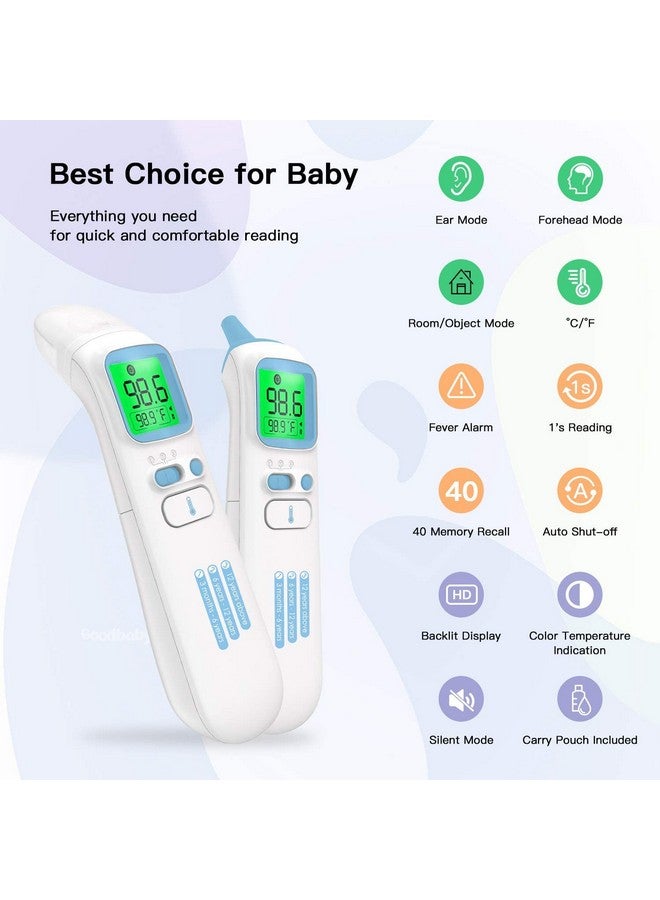 جود بيبي مقياس حرارة GoodBaby بدون لمس للبالغين، مقياس حرارة للجبهة والأذن بشاشة LCD لقياس الحمى، مقياس حرارة مغناطيسي بالأشعة تحت الحمراء للأسطح والغرف للأطفال - Image 1