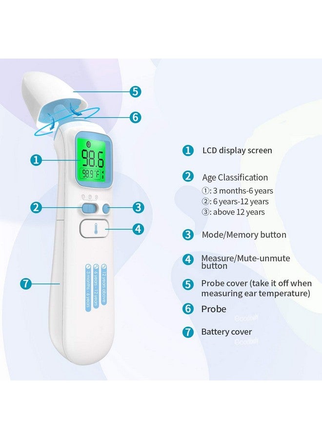 جود بيبي مقياس حرارة GoodBaby بدون لمس للبالغين، مقياس حرارة للجبهة والأذن بشاشة LCD لقياس الحمى، مقياس حرارة مغناطيسي بالأشعة تحت الحمراء للأسطح والغرف للأطفال - Image 2