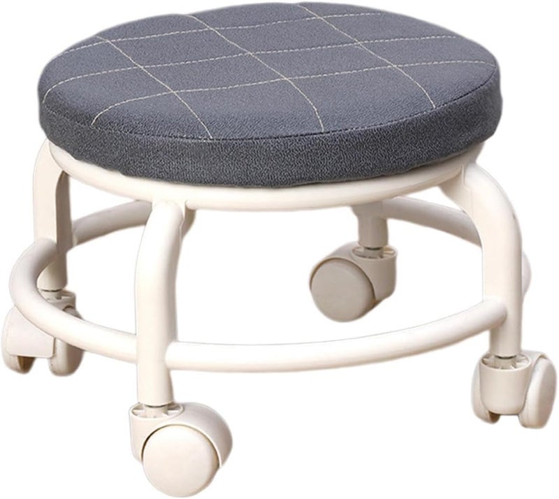 GION GION Round Footrest Stool with 4 Movable Wheels for Dressing Table Living Room Bedroom Portable Movable Mini Stool Roller Stool 1Pcs - Image 1