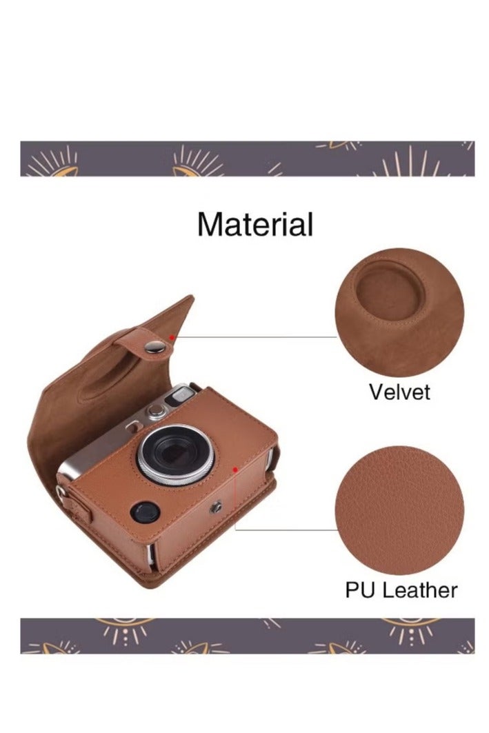 dida-cosmos Case for Fuji Mini EVO ,Camera Compatible Camera with Adjustable Shoulder Strap in Brown Lychee Texture Horizontal Style - Image 2