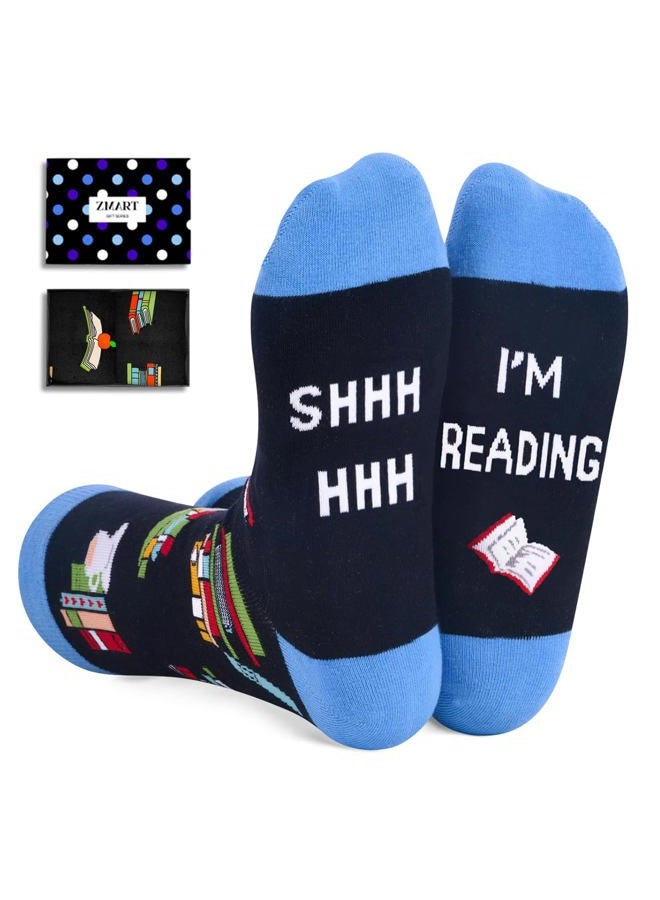 Zmart Book Lovers Gifts for Women - Reading Socks for Adults, Book Reader Gifts for Bookworms, I'm Reading Black, M - Image 1