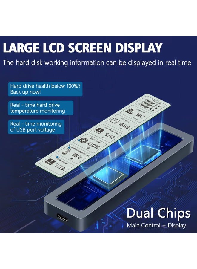VJK Smart M.2 NVMe SSD Enclosure, Large LCD, intelligent detection, Prevents Write Data Loss, USB 3.2, Type-C (10 Gbps), fits NVMe PCIe Size 2230/2242/2260/2280, Support M-Key B+M Key (up to 4TB) - Image 3