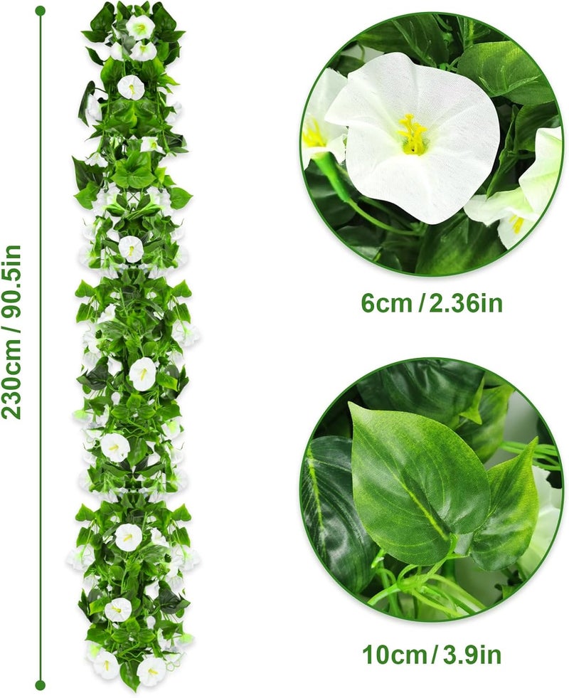 AirSun Artificial Morning Glory Flower Vines, 2pcs 15Feet Hanging Plants Silk Garland Fake Green Plant Home Garden Wall Fence Indoor Outdoor Wedding Birthday Decor (White) - Image 2