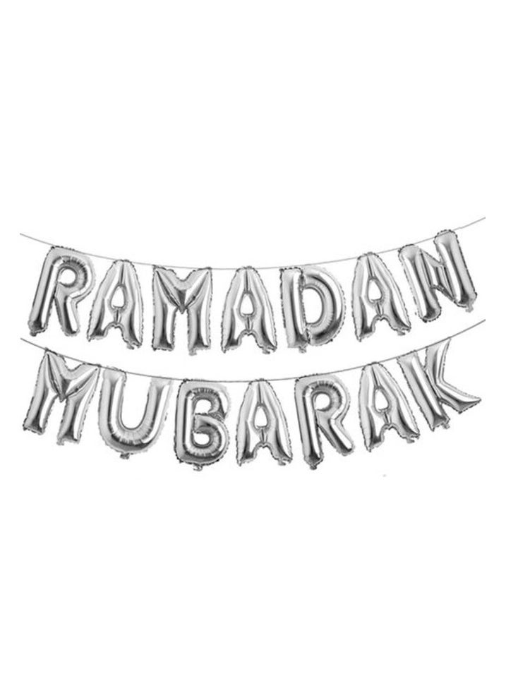 Party Time Party Time Silver 16" Ramadan Mubarak Foil Balloon Banner Party Decoration Supplies Ramadan Decoration Silver Balloons for Muslim Ramadan 