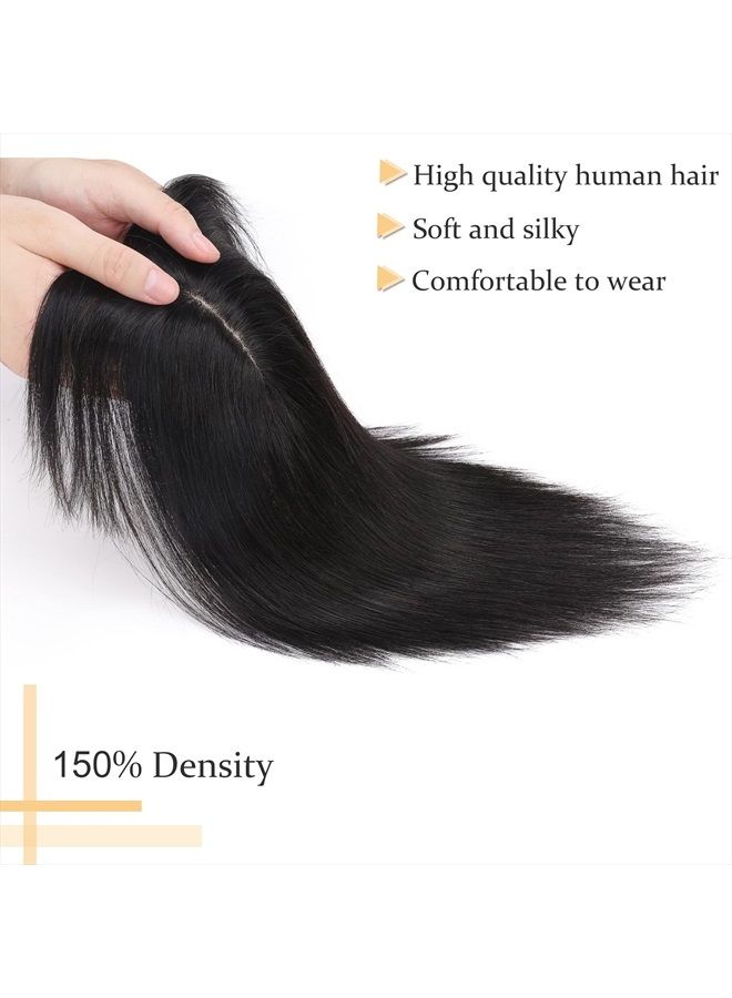 SEGO Hair Toppers for Women Real Human Hair With Bangs 150% Density 7 * 13CM Silk Base 100% Remy Human Hair Clip in Top Wiglet Hair Pieces for Thinning Hair -12 Inch Natural Black - Image 3