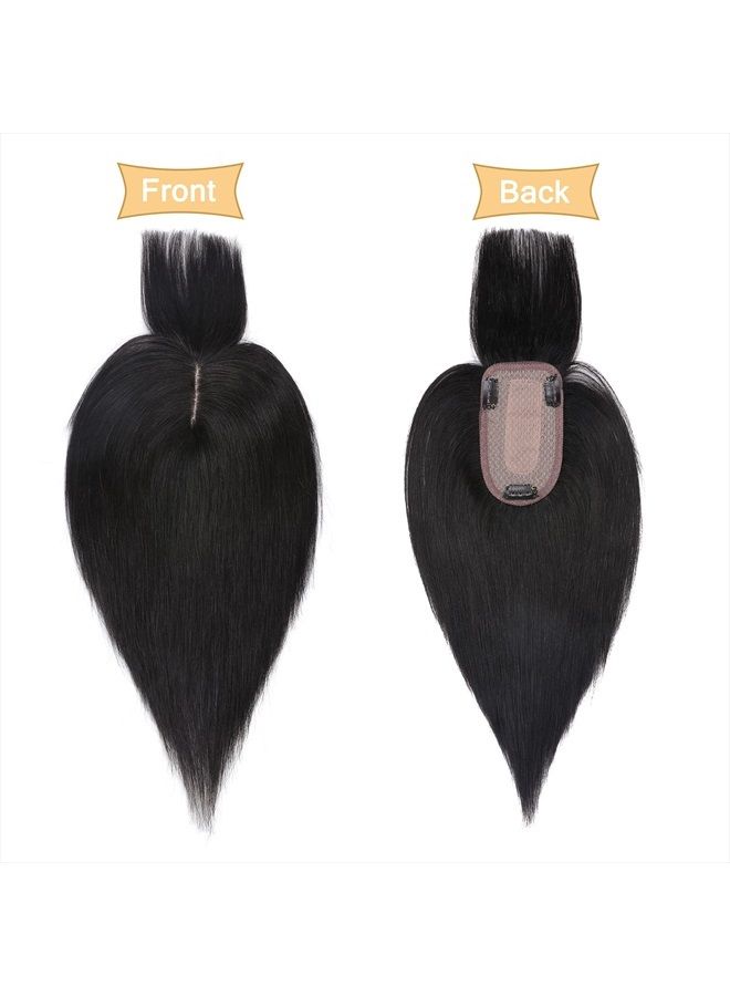 SEGO Hair Toppers for Women Real Human Hair With Bangs 150% Density 7 * 13CM Silk Base 100% Remy Human Hair Clip in Top Wiglet Hair Pieces for Thinning Hair -12 Inch Natural Black - Image 2