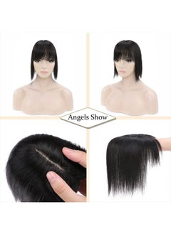 SEGO Hair Toppers for Women Real Human Hair With Bangs 150% Density 7 * 13CM Silk Base 100% Remy Human Hair Clip in Top Wiglet Hair Pieces for Thinning Hair -12 Inch Natural Black  - Image 5