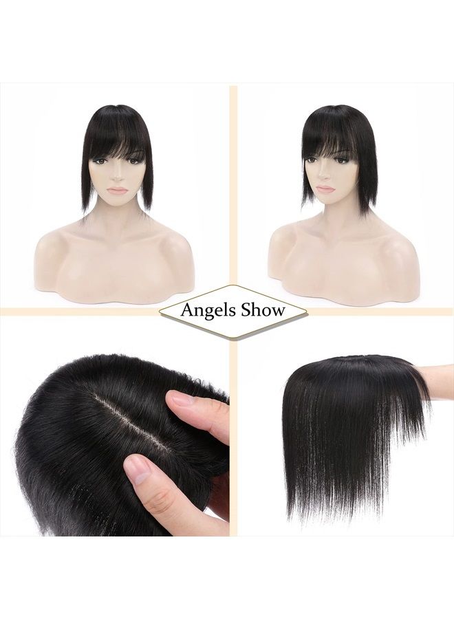 SEGO Hair Toppers for Women Real Human Hair With Bangs 150% Density 7 * 13CM Silk Base 100% Remy Human Hair Clip in Top Wiglet Hair Pieces for Thinning Hair -12 Inch Natural Black - Image 5