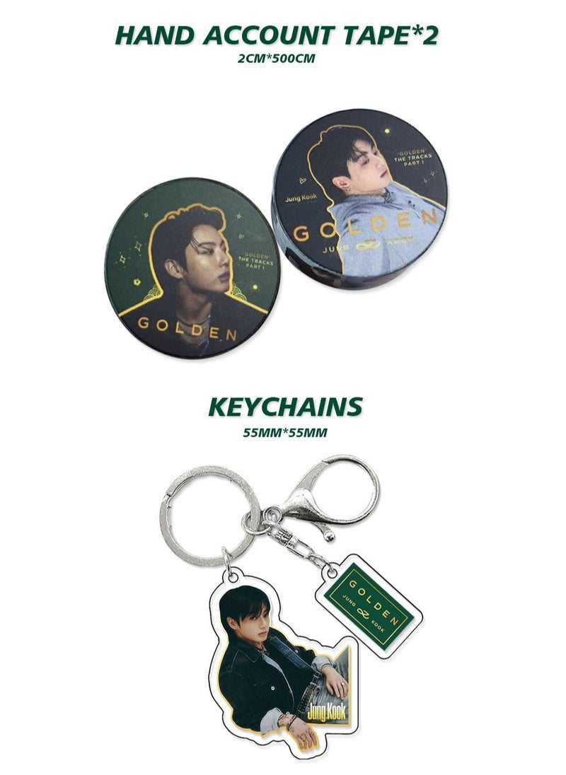 EHOME BTS Member JUNGKOOK New Album GOLDEN Gift Box Set With Lomo Cards, Acrylic Stand, Hand Account Tape, Lanyard, Stickers, Photo Card  - Image 4