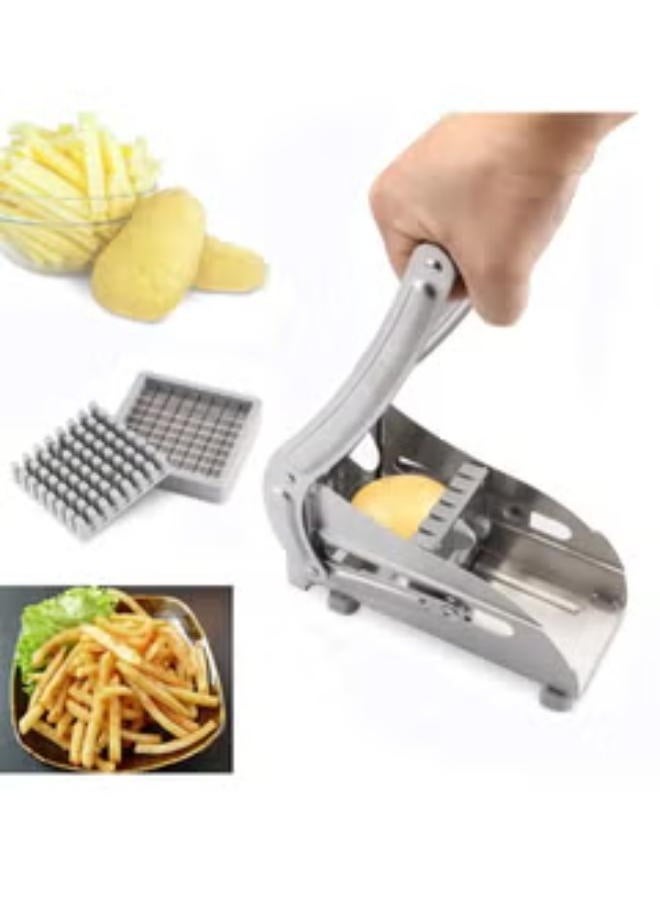 Generic Silver Stainless Steel Potato Chipper and Slicer with 2 Interchangeable Blades for Perfect Cuts  - Image 1