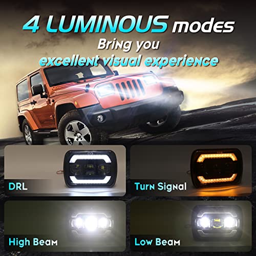 Sinoparcel Upgraded 5x7 7x6 Headlights with DRL/Turn Signal,H6054 6054 LED Sealed Beam Headlights,500% Brighter Hi/Lo Halogen Replacement for Wrangler YJ/Cherokee XJ/Savana Truck and More,Pack of 2 - Image 2