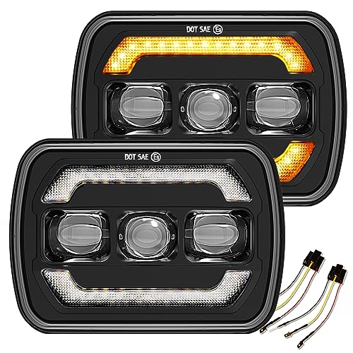 Sinoparcel Upgraded 5x7 7x6 Headlights with DRL/Turn Signal,H6054 6054 LED Sealed Beam Headlights,500% Brighter Hi/Lo Halogen Replacement for Wrangler YJ/Cherokee XJ/Savana Truck and More,Pack of 2 - Image 1