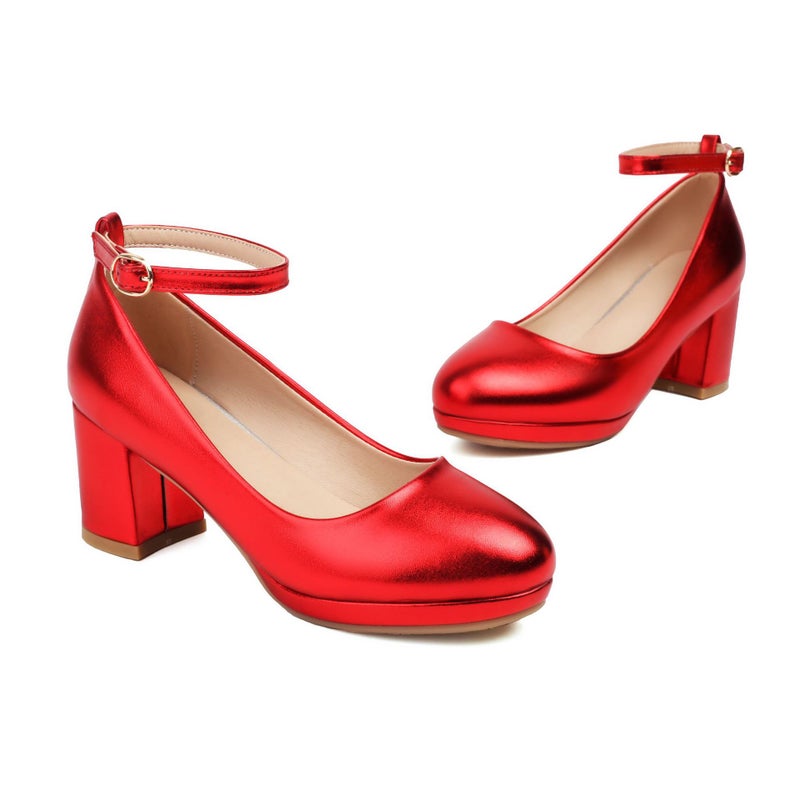 In The Spring Of Shallow High Heel 40-46 Thick Heel Buckle Office Shoes Women - Image 1